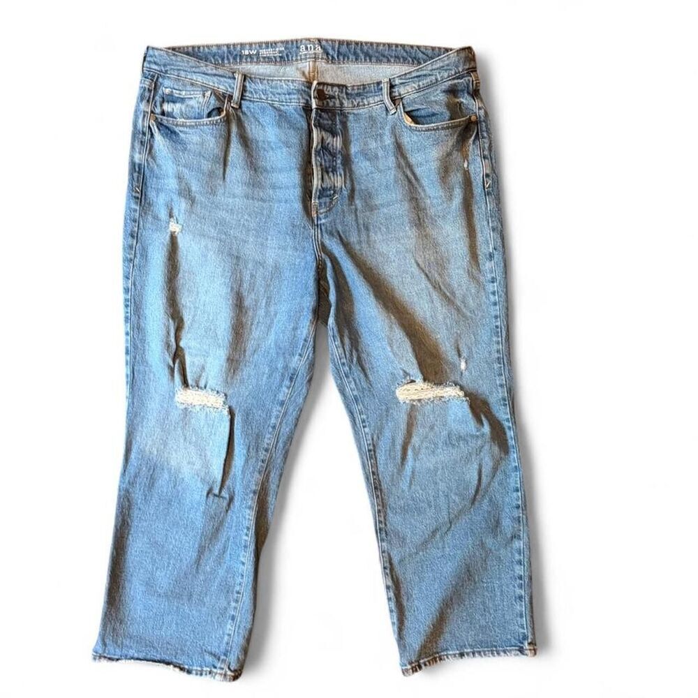 a.n.a. Highest Rise Straight Distressed Jeans Size 18W Button Fly Ankle